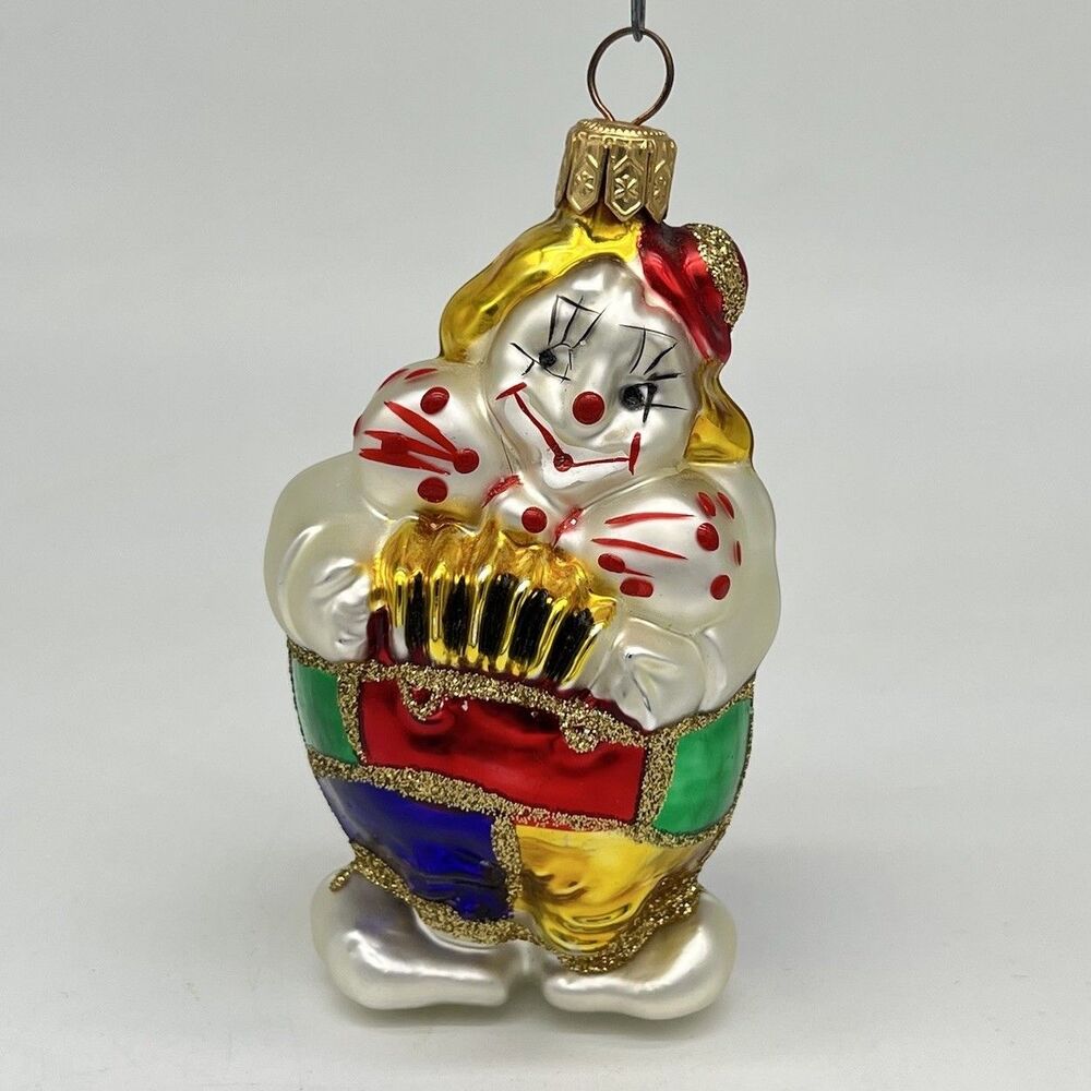 VTG Kurt Adler Polonaise Clown Komozja Hand Blown Glass Ornament 1990s Christmas